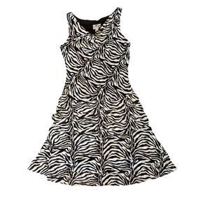 Joseph Ribkoff Zebra Animal Print Dress Size 10 Tiered Knee Length Full Coverage